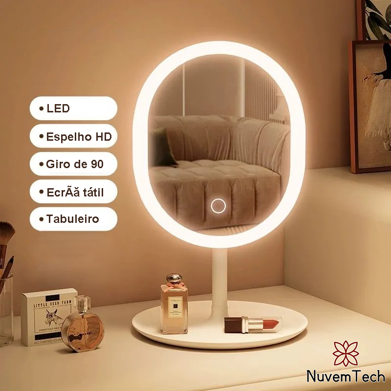 Espelho de Maquiagem LED Touch de Mesa