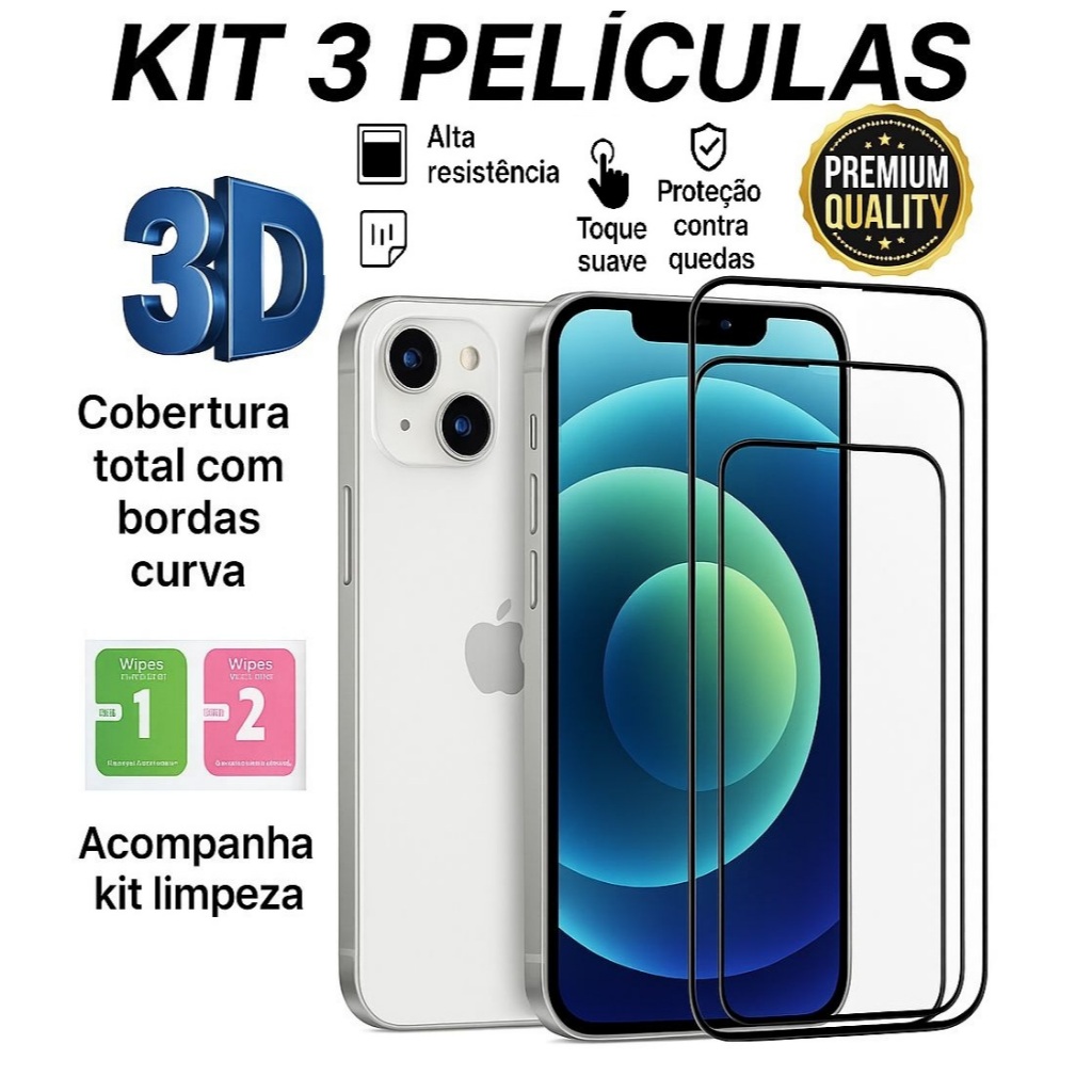 Kit 3x Películas de Vidro 3D Temperado