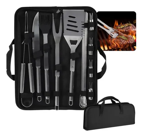 Kit Churrasco 16 Peças Inox com Estojo