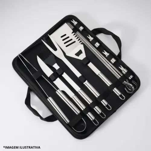 Kit Churrasco 16 Peças Inox com Estojo