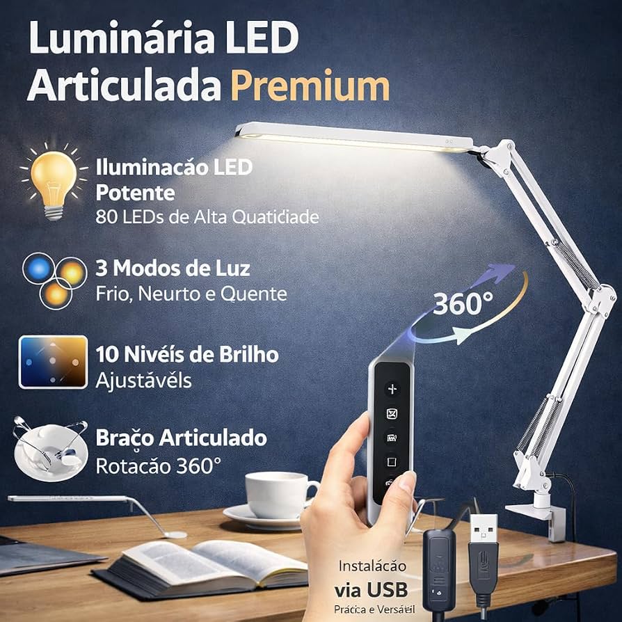 Luminária LED articulada com regulagem