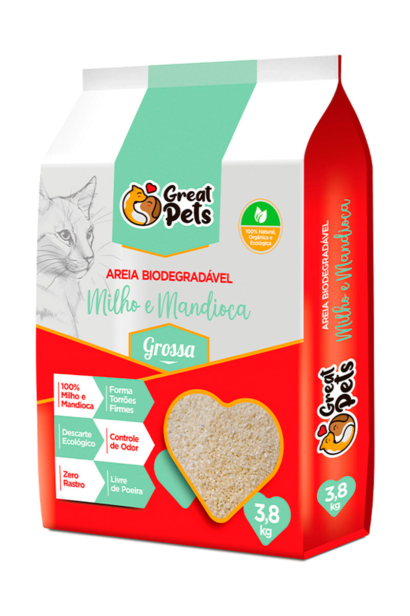 Areia Biodegradável Great Pets Grãos Grossos 4kg