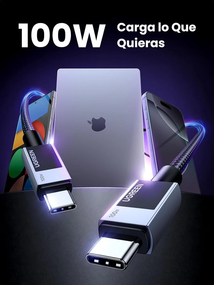 Cabo Ugreen USB-C 100 W com chip E-marker