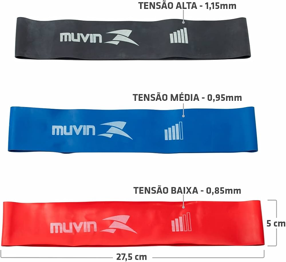 Kit Faixa Elástica Mini Band Muvin, 3 tensões
