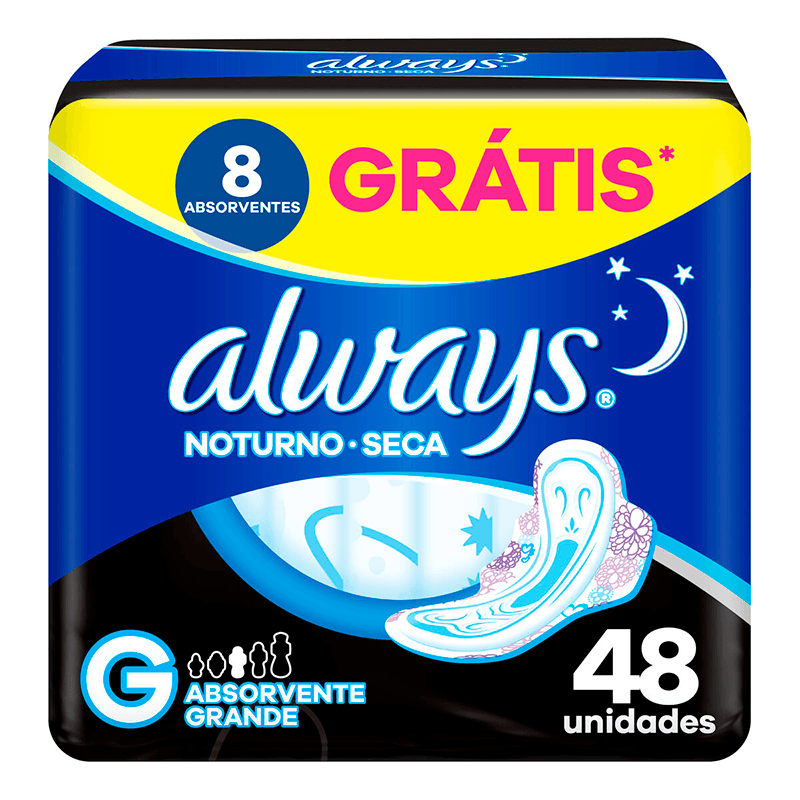 Always Noturno Seca com Abas, Tamanho G, 48 unidades