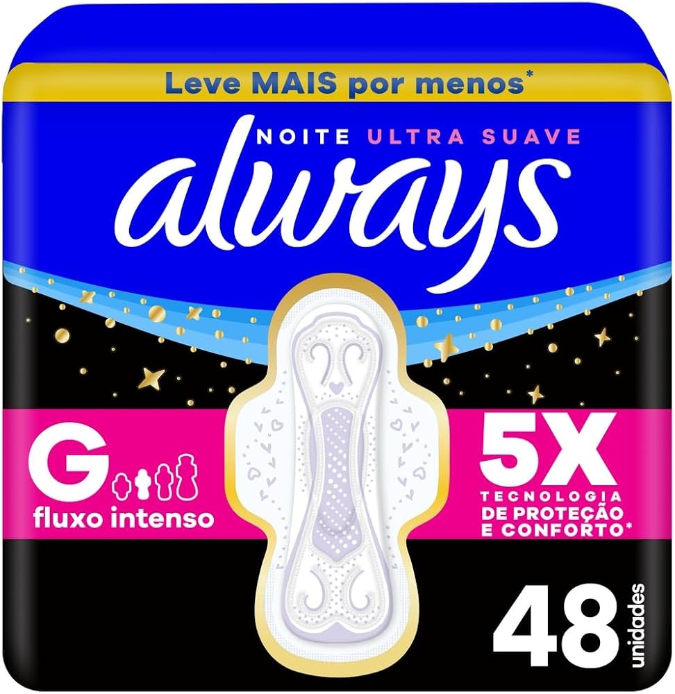 Always Noturno Suave, Absorvente Tamanho G, 48 Unidades