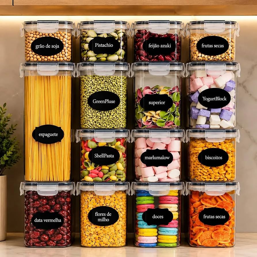 Kit 15 Potes Herméticos para Mantimentos