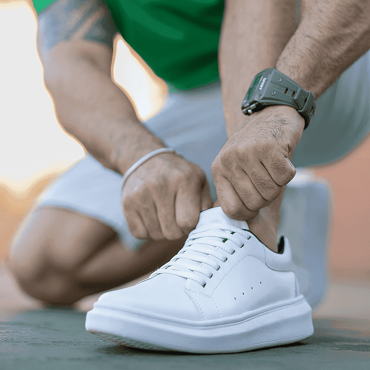 Tênis Casual Masculino em Couro Branco